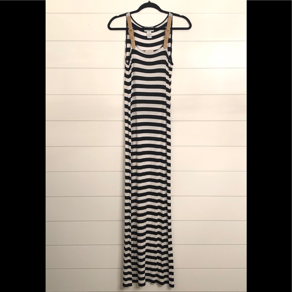 NWT Striped Maxi Dress with Buckle Detail